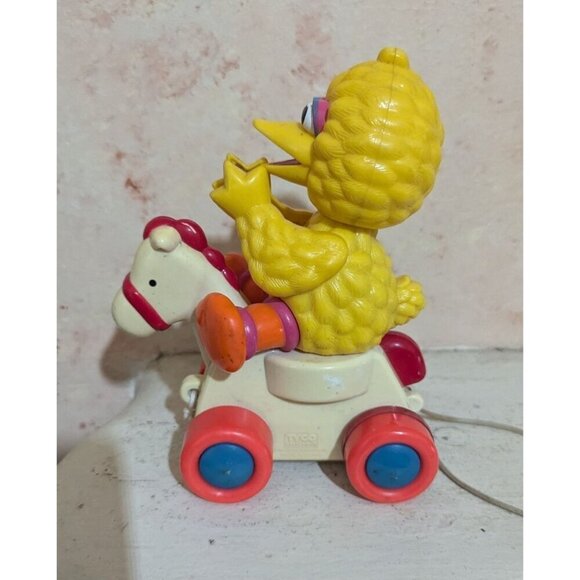 Sesame Street Big Bird Pull Toy Vintage 1980s With red  and blue wheels - Picture 5 of 10